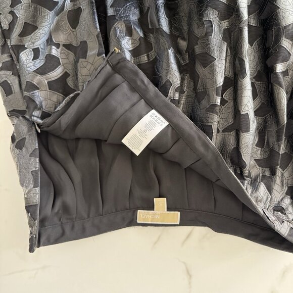 Michael Kors Black Faux‎ Leather A-Line Midi Skirt Mesh Sheer Floral Cutout 10 - Picture 10 of 10